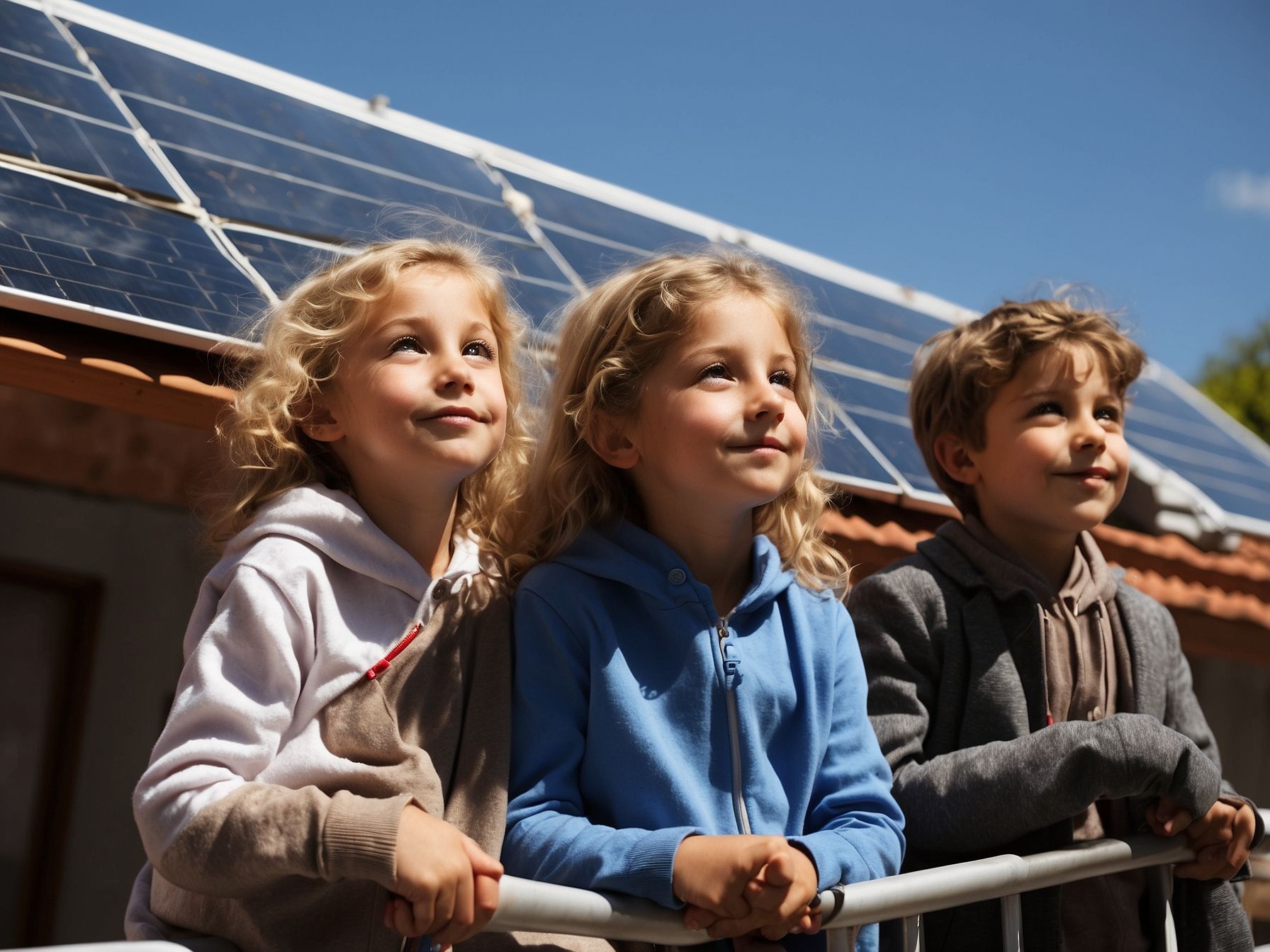 ninos_mirando_paneles_solares instalación aerotermia